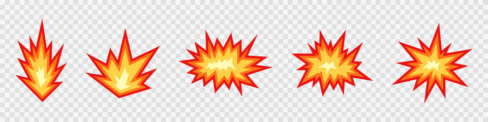 Boom. Comic book explosion set. Burst. Cartoon style. Blast. Bomb effect. Vector illustration
