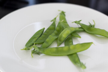 Freshly picked green beans on a plate