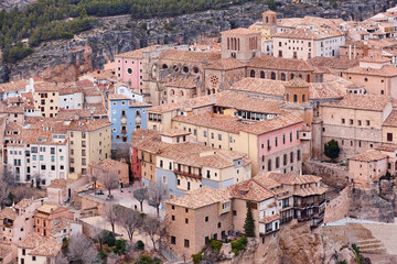 Traditional antique buildings in Cuenca world heritage old town. Spain