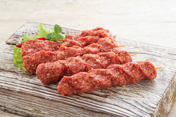 Raw beef kebab minced meat