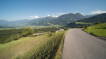 swiss landscape from the panoramic road in the direction of lake sarner 