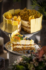 Slice of layered nut cake