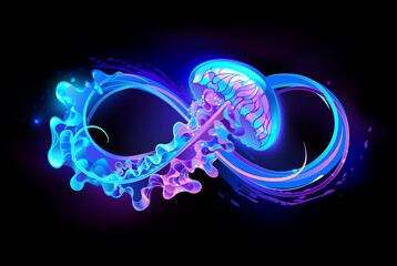 Infinity with glowing jellyfish - obrazy, fototapety, plakaty
