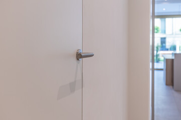 focus sur porte invisible alignée parfaitement avec le mur poignée