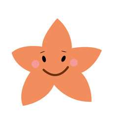 Five-pointed yellow star with a smile. Cartoon illustration of five pointed yellow star vector icon for web design. Educational success party.