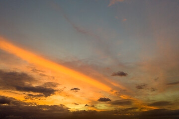 aerial view beautiful sunset at Kalim beach. stunning cloud in sky of sunset..Kalim beach is conect to Patong beach there have a lot of reef and rocks