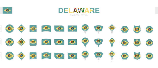 Large collection of Delaware flags of various shapes and effects.
