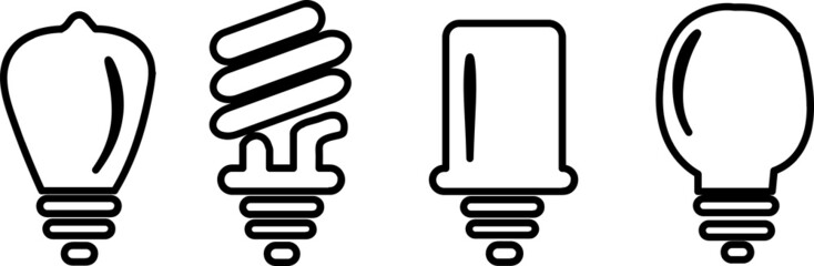 Light Bulbs Icons Set on White Background. Vector line art.eps