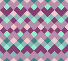 Vector, Seamless, Image in The Form of Squares in Green and Pink Tones, Arranged in A Zigzag Shape. Can Be Used in Design and Textiles