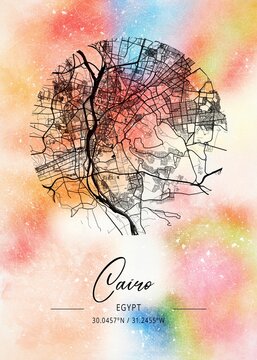 Cairo Psi Watercolor Map