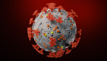 Detailed model of coronavirus virus. 3D rendering.