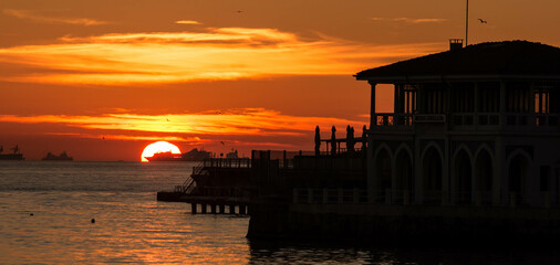 sunset over the harbor istanbul