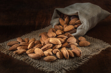 almonds in a woven bag