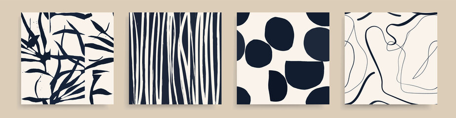 Minimalist black and white trendy abstract print set. Modern vector template for design. - 488534557