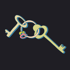 Illustration with a bunch of keys with a keychain on a dark background