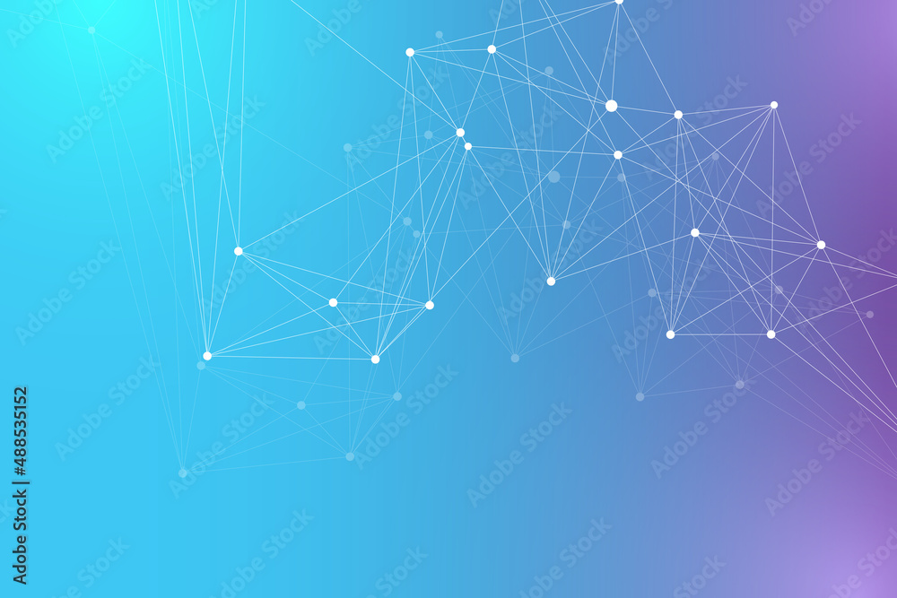 Poster Geometric graphic background molecule and communication. Big data complex with compounds. Lines plexus, minimal array. Digital data visualization. Scientific cybernetic illustration.