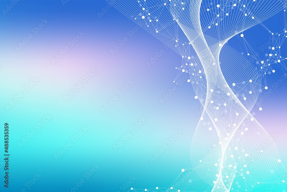 Poster expansion of life. colorful explosion background with connected line and dots, wave flow. visualizat