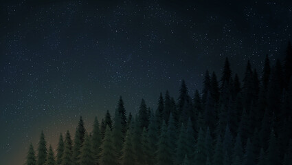 Fototapeta na wymiar Starry night sky with fir tree background 전나무 배경 밤하늘 일러스트