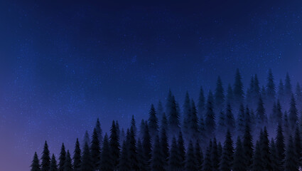 Fototapeta na wymiar Starry night sky with fir tree background landscape 전나무 배경 밤하늘 일러스트