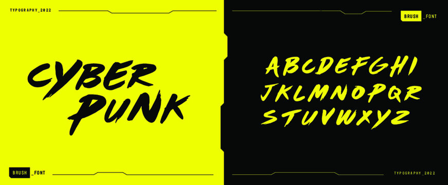 CyberPunk. A Bold Sci-fi Uppercase Brush Font. Display Letter Set.