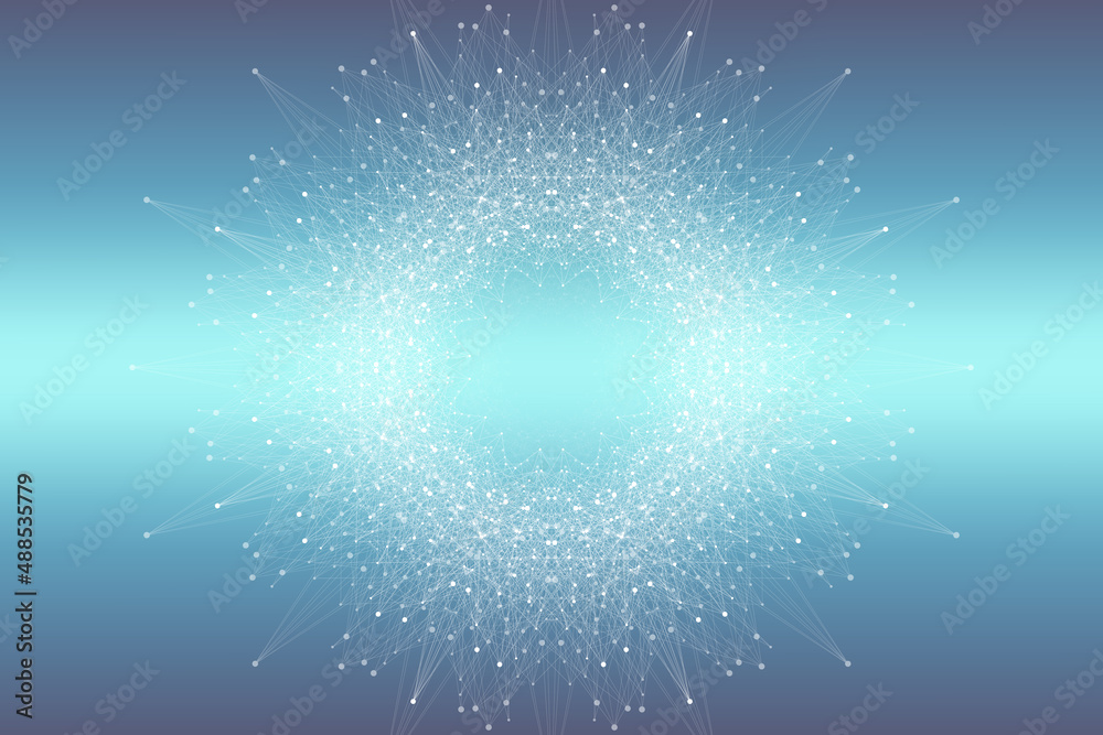 Aufkleber Quantum computer technology concept. Deep learning artificial intelligence. Big data algorithms visualization for business, science, technology. Waves flow, illustration.