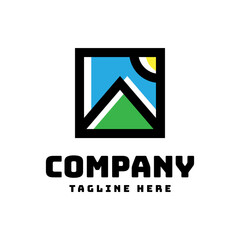 Naklejka premium mountain sun cartoon logo design