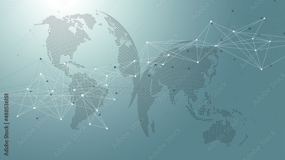 Aufkleber Geometric abstract background with connected lines and dots. Connectivity flow point. Molecule and communication background. Graphic connection background for your design illustration.