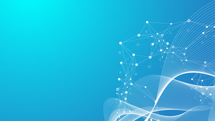 Big Genomic Data Visualization. DNA helix, DNA strand, DNA Test. CRISPR CAS9 - Genetic engineering. Molecule or atom, neurons. Abstract structure for Science or medical background, banner. Wave flow.