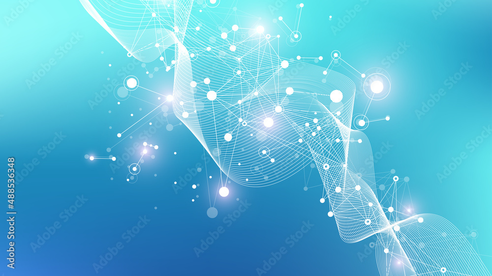 Aufkleber expansion of life. colorful explosion background with connected line and dots, wave flow. visualizat