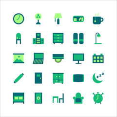Bedroom icon set vector flat for website, mobile app, presentation, social media.