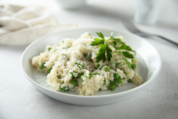 Traditional Italian risotto with green pea