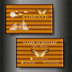 Business card for a construction company and woodworking. Company contact card. A two-sided image of a business card with a logo and contact details.  Modern business card template design. 