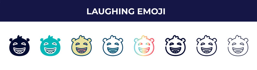 laughing emoji icon in 8 styles. line, filled, glyph, thin outline, colorful, stroke and gradient styles, laughing emoji vector sign. symbol, logo illustration. different style icons set.