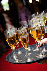 Champagne/sparkling wine glasses on a tray
