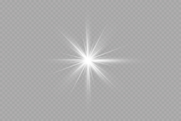 Light effect. Bright Star. Light explodes on a transparent background. Bright sun.