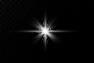 Light effect. Bright Star. Light explodes on a transparent background. Bright sun.