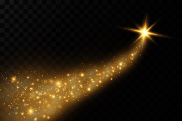 Christmas light effect. Sparkling magical dust particles.The dust sparks and golden stars shine with special light.