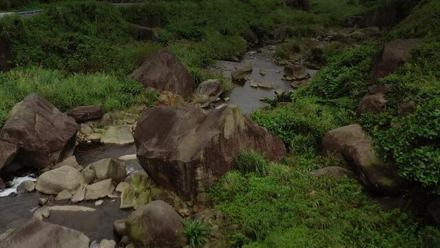 day time new taipei city jungle hills mountain river bay aerial panorama 4k taiwan