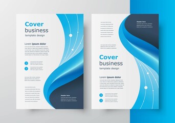 Flyer Blue curves waves brochure design template business cover