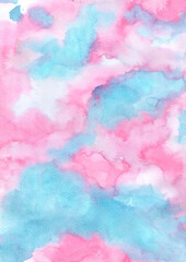 Abstract pink, purple and blue watercolor background for decoration on fantasy and girl concept.