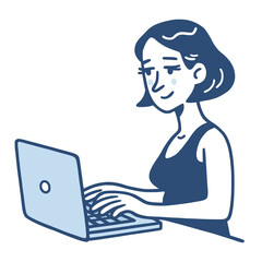 Girl Freelancer Woman Character Working on Laptop Desk Online Job at Home Vector Doodle Drawing Vector Illustration
