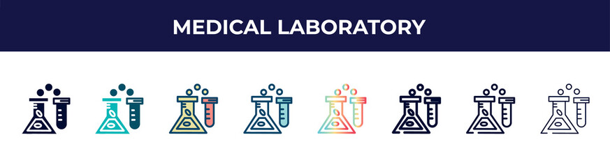medical laboratory icon in 8 styles. line, filled, glyph, thin outline, colorful, stroke and gradient styles, medical laboratory vector sign. symbol, logo illustration. different style icons set.
