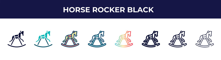 horse rocker black icon in 8 styles. line, filled, glyph, thin outline, colorful, stroke and gradient styles, horse rocker black vector sign. symbol, logo illustration. different style icons set.