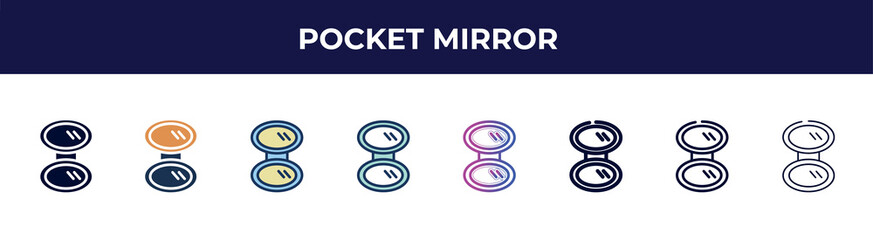 pocket mirror icon in 8 styles. line, filled, glyph, thin outline, colorful, stroke and gradient styles, pocket mirror vector sign. symbol, logo illustration. different style icons set.