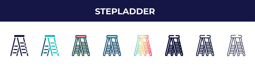 stepladder icon in 8 styles. line, filled, glyph, thin outline, colorful, stroke and gradient styles, stepladder vector sign. symbol, logo illustration. different style icons set.