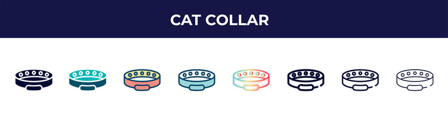 cat collar icon in 8 styles. line, filled, glyph, thin outline, colorful, stroke and gradient styles, cat collar vector sign. symbol, logo illustration. different style icons set.