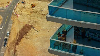 dubai city street construction apartment balcony roof view 4k timelapse uae