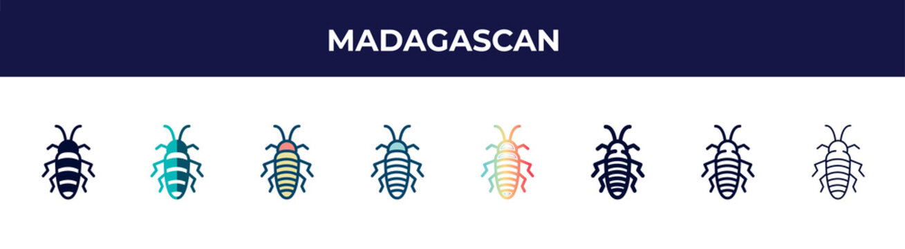 madagascan icon in 8 styles. line, filled, glyph, thin outline, colorful, stroke and gradient styles, madagascan vector sign. symbol, logo illustration. different style icons set.