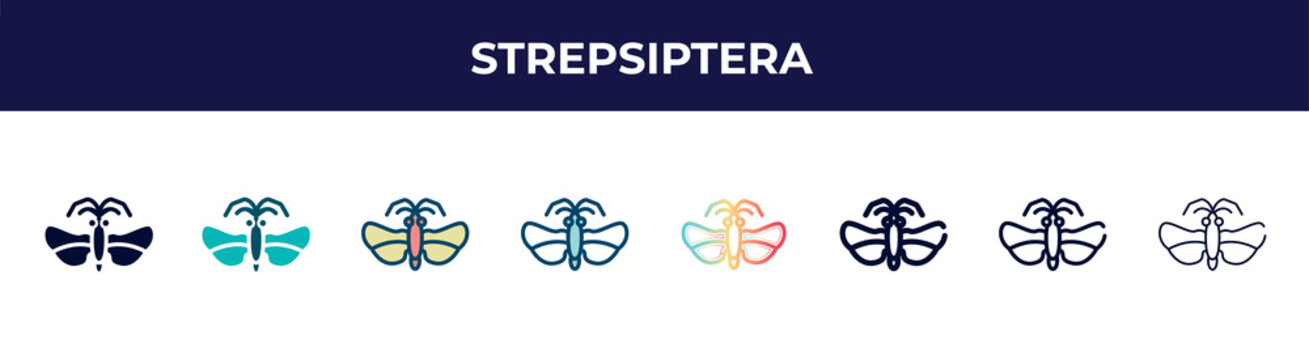 strepsiptera icon in 8 styles. line, filled, glyph, thin outline, colorful, stroke and gradient styles, strepsiptera vector sign. symbol, logo illustration. different style icons set.