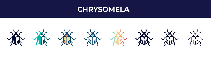 chrysomela icon in 8 styles. line, filled, glyph, thin outline, colorful, stroke and gradient styles, chrysomela vector sign. symbol, logo illustration. different style icons set.